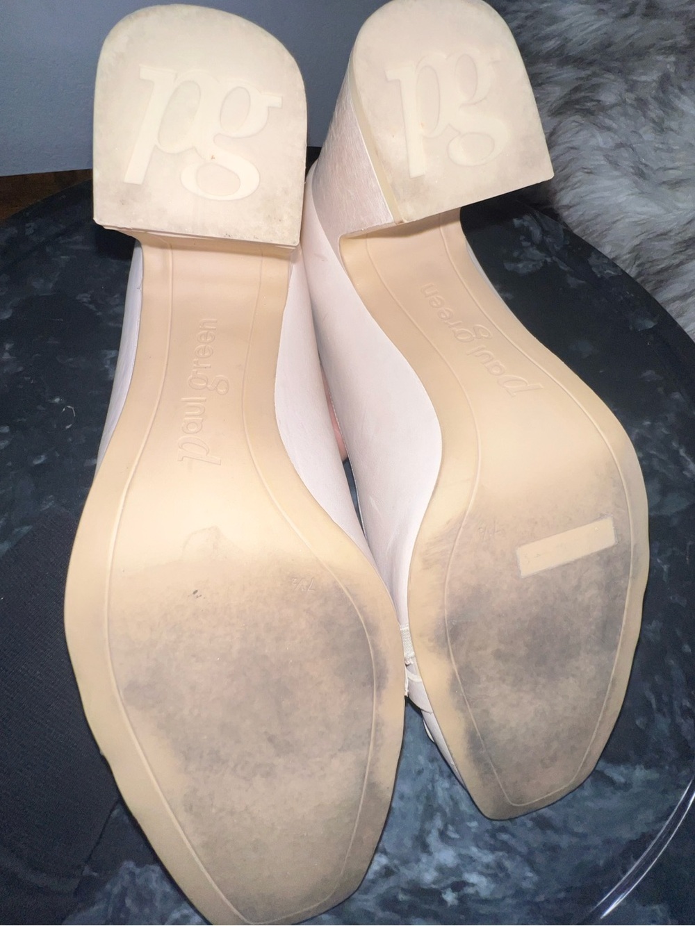 Paul Green Ozzie Leather Pump Heel Slip-On Beige Nude Leather Gold Chain - Picture 9 of 14